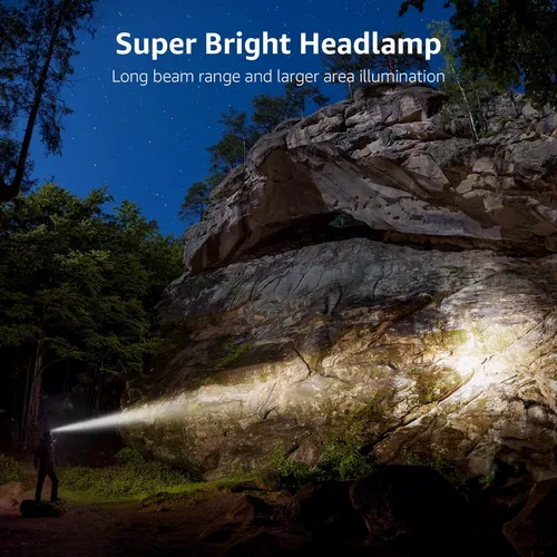 Vista 2 de Linterna frontal LED recargable, súper brillante con 5 modos, 45° de inclinación cómoda linterna frontal para adultos y niños, IPX4 impermeable
