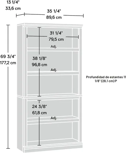 Vista 4 de Estantería de 5 niveles de Sauder, estantería de madera multiusos para oficina en casa, sala de estar, en castaño tiza