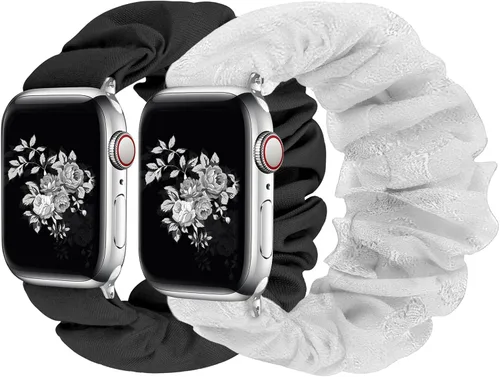 Vista 22 de Greatfine - Correa elástica para reloj Apple Watch Scrunchie de 38mm 40mm 42mm 44mm, correa elástica suave, con iWatch Series 6 SE 5 4 3 2 1, S L