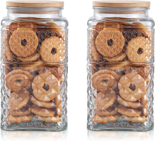 Vista 10 de 90 oz 0.7 galones Tarro grande de galletas de vidrio, frasco de vidrio con tapa hermética, recipiente decorativo de cocina con tapas de bambú