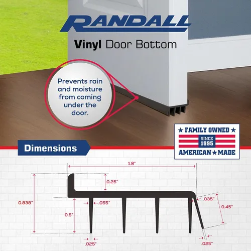 Vista 3 de Randall Manufacturing Co., Inc Parte inferior de puerta de vinilo Burlete de vinilo 4 pies de largo Marrón para puertas de 1 3/4 a 2