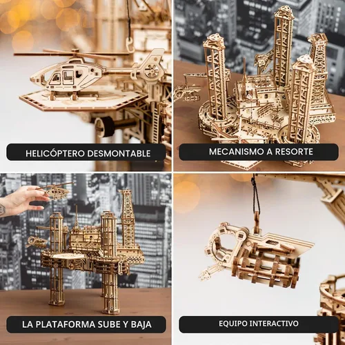 Vista 4 de Wood Trick Offshore Rig rompecabezas interactivos 3D de madera para adultos