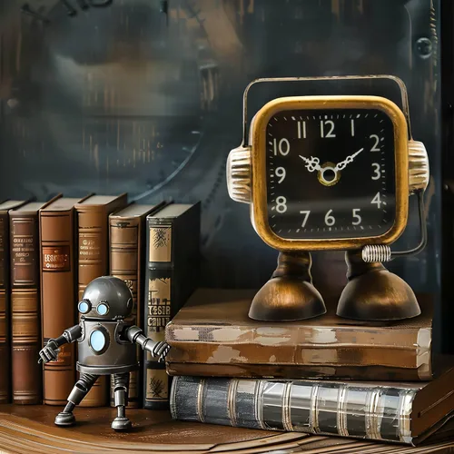Vista 8 de YOUKI Reloj de mesa estilo steampunk retro en forma de robot, relojes de escritorio y estante de estilo industrial, relojes decorativos que