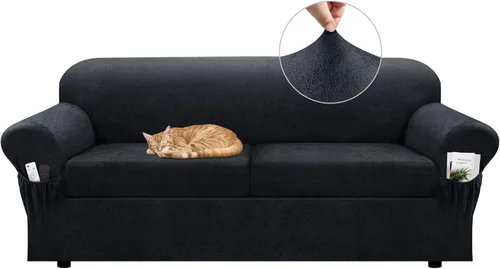 Vista 49 de Funda para silla con bolsillos para reposabrazos, juego de 2 piezas, funda elástica de piel sintética para sillones (se adapta a 31-45 pulgadas)