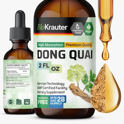 BIO KRAUTER Suplementos de menopausia para mujeres* - Dong Quai Drops 2 onzas líquidas 28 días de suministro - Tintura vegana de raíz de angélica