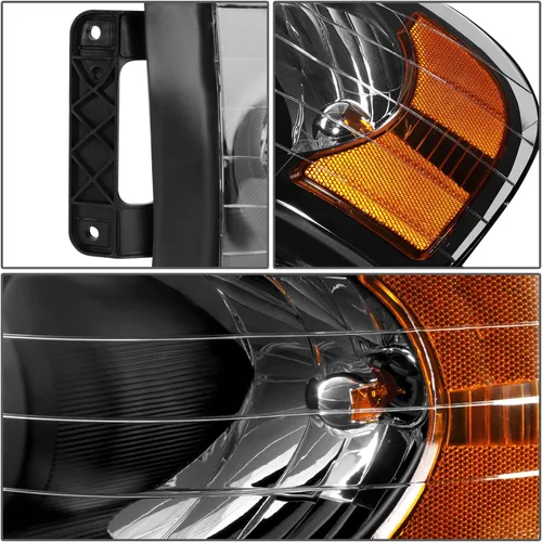 Vista 4 de DNA MOTORING Par de faros delanteros compatibles con Dodge Ram 1500 2500 3500 02-05, izquierda y derecha, carcasa negra, esquina ámbar