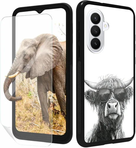 Vista 67 de for Samsung Galaxy A17 5G Phone Case 6.7" with Screen Protector Slim Tempered Glass Back Cover A Purple Cat Design Shockproof Protective Case for