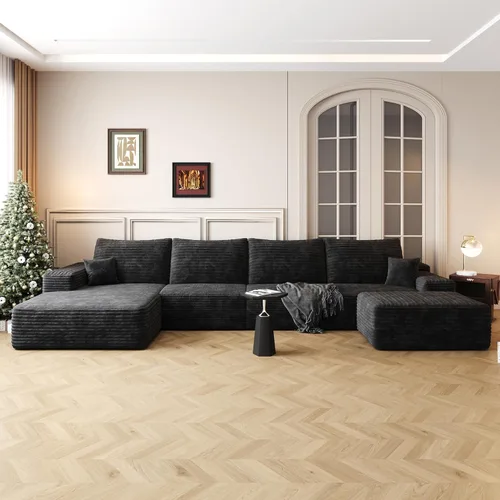 Vista 34 de AUGOP Sofá modular moderno de 96 pulgadas para sala de estar, sofá modular con sofás en forma de L, sofá tapizado sin hueso, sofá seccional con Negro