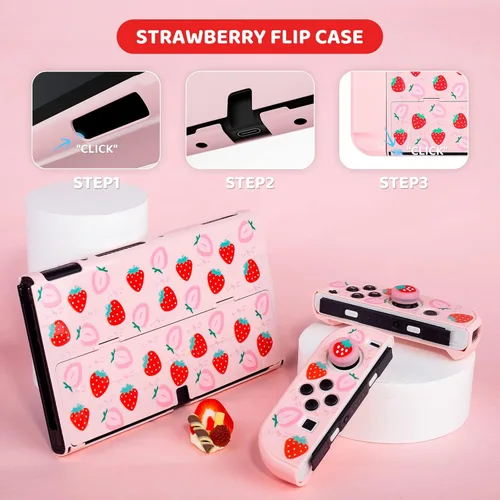 Vista 4 de RHOTALL Strawberry - Juego de funda de transporte para Nintendo Switch OLED funda de viaje portátil para Switch OLED accesorios de almacenamiento
