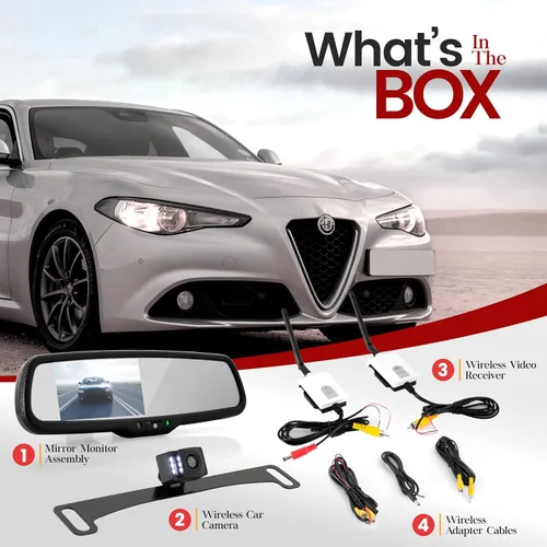 Vista 2 de Cámara de visión trasera inalámbrica. Montaje en placa de matrícula. Ayuda al estacionar e ir marcha atrás. Con pantalla de visionado en espejo