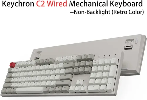 Vista 4 de Keychron C2 - Teclado mecánico con cable de tamaño completo compatible con Mac, interruptor rojo, 104 teclas ABS retro color teclado
