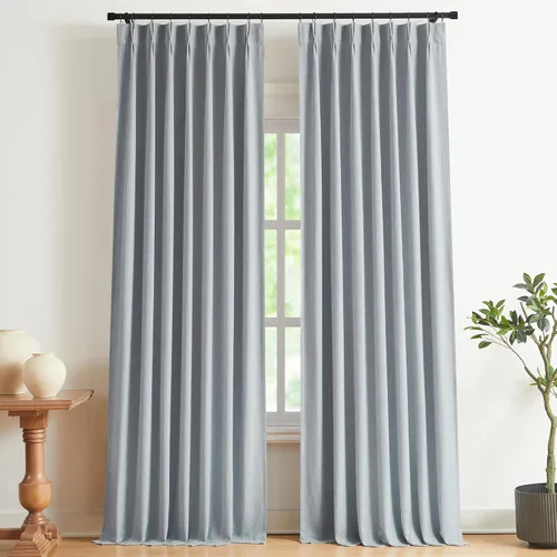 Vista 34 de Vision Home Cortinas marrones con pliegues pinzados, opacas completas, cortinas de ventana de lino mezclado para oscurecer la habitación, cortinas