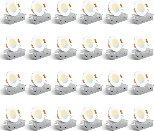 Amico Paquete de 24 luces de techo empotrables ultrafinas de 3 pulgadas, 5 CCT, con caja de conexiones, 2700K/3000K/3500K/4000K/5000K