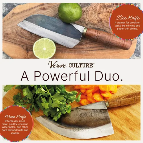 Vista 5 de Verve CULTURE Juego de 2 cuchillos Thai Chef's Moon - Cuchillo de acero al carbono forjado a mano