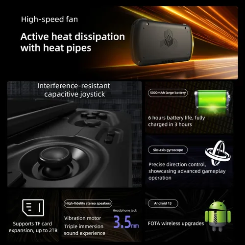 Vista 4 de RG Slide - Consola de juegos de mano retro, pantalla LTPS de 4.7 pulgadas, joystick capacitivo Android 13, soporte de sistema AI Assistant 5G, WiFi
