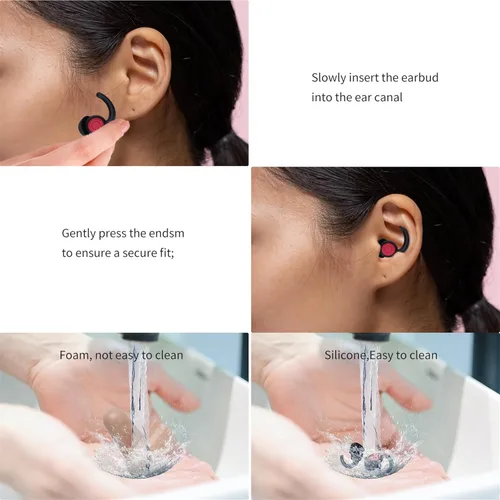 Vista 5 de Tapones para los oídos de silicona con cancelación de ruido, 2 pares de tapones para los oídos para dormir, reutilizables, con bloqueo de ruido