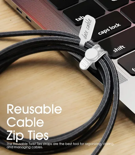 Vista 6 de Nearockle - Juego de 32 etiquetas para cables y bridas de silicona para cables, reutilizables, 16 bridas para cables + 16 etiquetas de cable