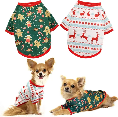Vista 8 de HYLYUN Camisa de Navidad para perros, paquete de 2 unidades, camisa de Navidad para mascotas, suave, transpirable, para cachorros, ropa estampada