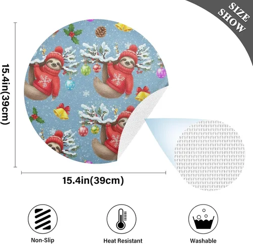 Vista 4 de Cute Sloth Red Dining Room Table Placemats, Non Slip Placemats Round Washable for Kitchen Table one sizex1