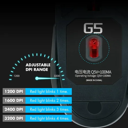 Vista 6 de CHONCHOW Gaming Mouse, Wired Mouse, Mouse for Laptops, 3200 DPI LED Backlight 6 Button, 7 Color Breathing Lights with 1.5M Cable for Gamers, Silent