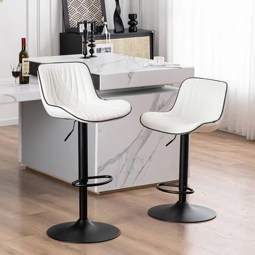 Vista 56 de YOUTASTE Juego de 2 taburetes de bar, taburetes de bar giratorios ajustables con respaldo, sillas de bar tapizadas de piel sintética gris con base