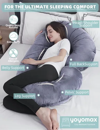 Vista 2 de TINKLE WELL Almohadas de embarazo en forma de C, almohada de embarazo de espuma viscoelástica, almohada de maternidad de cuerpo completo con funda
