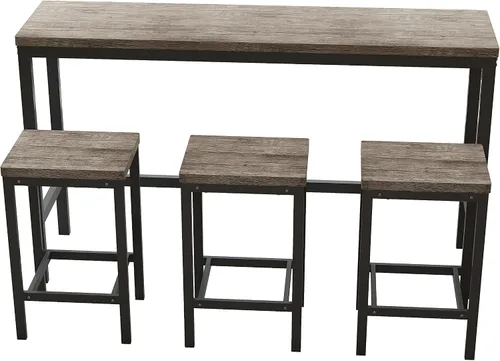 Vista 3 de Merax Juego de mesa de comedor extra larga de 4 piezas con 3 taburetes y reposapiés, mesa de comedor de cocina de diseño moderno, mesa de pub, juego