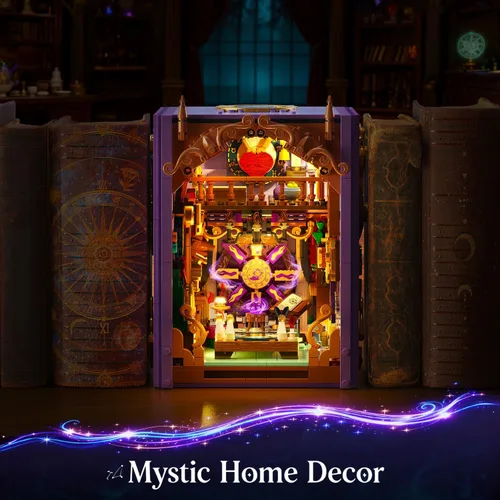 Vista 5 de INSOON Juego de construcción mejorado de rincón de libro de adivinación mística con luces recargables, 1447 piezas kit de bloques de construcción