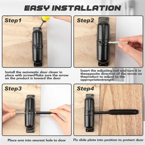 Vista 4 de Gisafai 4 juegos de cierrapuertas automático, cierrapuertas con resorte, bisagras de cierre automático, convertido con bisagras a cierre automático