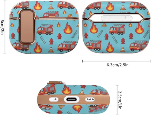 Vista 2 de Headphone Cover Compatible with Airpods Pro 2 Case Fire Trucks, Plastic, with Lock, Shockproof Protective