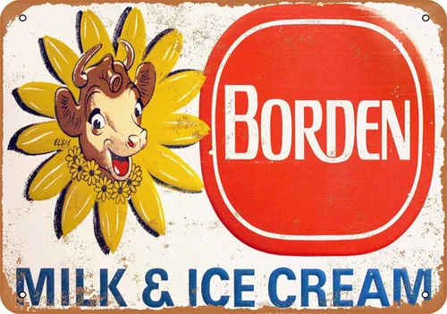 Letrero de metal con aspecto vintage de Borden Milk and Ice Cream Cafe de 8 x 12 pulgadas, decoración de pared, bar, garaje, habitación, bodega
