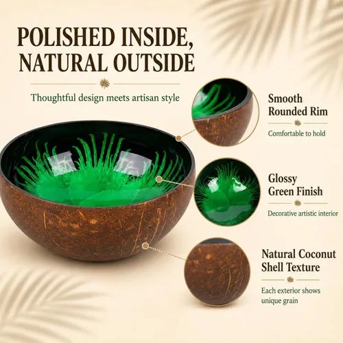 Vista 3 de ChezMax Tazón de Cáscara de Coco Natural con Concha de Nácar Incrustada para Mesa de Entrada - Contenedor Redondo de Almacenamiento para Llaves