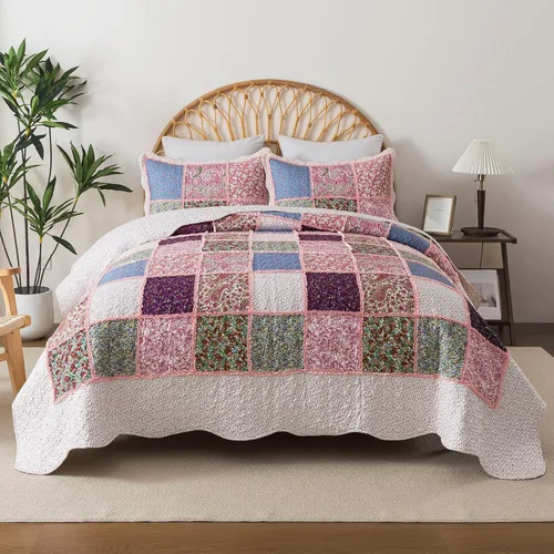 Vista 30 de HoneiLife - Juego de cama de dos piezas, tamaño individual, de microfibra, reversible, de retazos, estilo floral, todas las estaciones