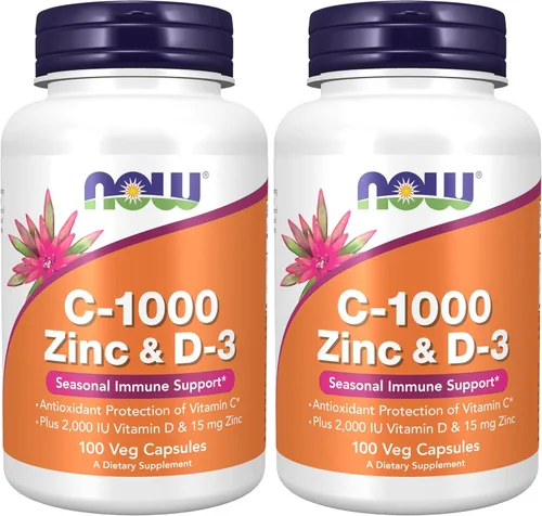 Vista 8 de Now Supplements, C-1000 Zinc & D-3, apoyo inmunológico estacional*, 100 cápsulas vegetales