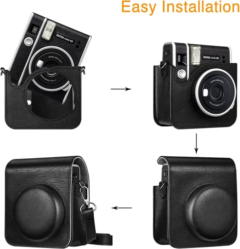 Vista 8 de Fintie Funda protectora para cámara instantánea Fujifilm Instax Mini 40 – Funda de piel vegana premium con correa ajustable extraíble Negro Vintage