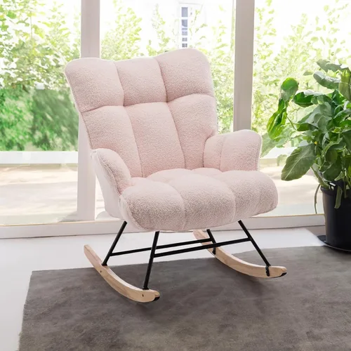 Vista 9 de SAETSFEG Mecedora tapizada con respaldo alto, cómodo y elegante sillón con asiento acolchado para salas de estar, color negro
