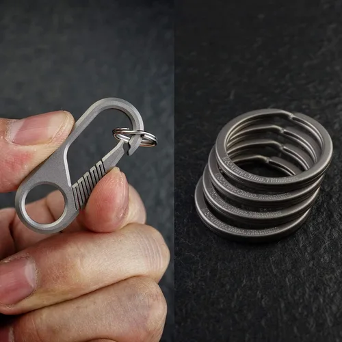 Vista 5 de CH6+CH4 Kit de llavero de titanio para uso con mosquetón/cuchillos/luces/llaves y otros engranajes EDC