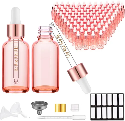 Vista 34 de PrettyCare Botellas de cristal con cuentagotas de 2 onzas líquidas, 12 botellas transparentes vacías gruesas a granel con tapas doradas a prueba