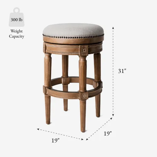 Vista 12 de Maven Lane Pullman Silla de cocina giratoria de madera de 180 grados, sin espalda, 30 pulgadas de alto, con borde de cabeza de clavo, acabado