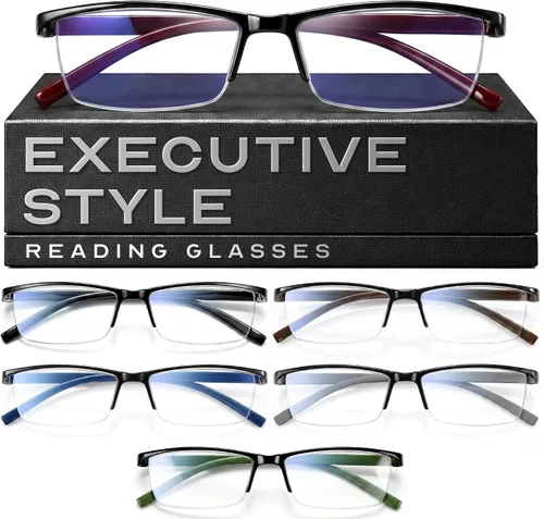 Vista 10 de Gaoye Lentes de lectura de estilo ejecutivo para hombre, lectores duraderos con filtro de luz azul, ajuste cómodo con marcos TR90