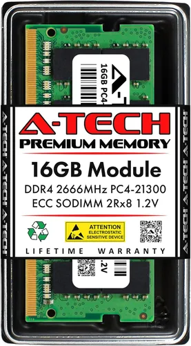 Vista 63 de A-Tech 4GB DDR4 2133MHz PC4-17000 ECC SODIMM 1Rx8 Rango único 1.2V 260-Pin Módulo de actualización de memoria RAM para Microserver, estación