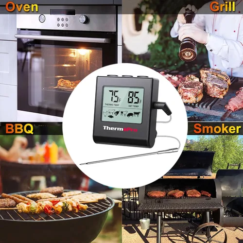 Vista 7 de TempPro TP16H - Termómetro digital LCD grande para carne, para cocinar, ahumar, asar a la parrilla, termómetro de alimentos con temporizador