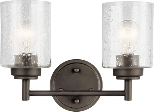 Vista 15 de KICHLER 45885BK Winslow - Lámpara de tocador de 12.75 pulgadas con 2 luces, 150 W totales, color negro