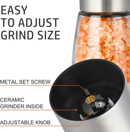 Vista 4 de Gulex Molinillo de pimienta, molinillo de sal recargable (paquete individual) molinillo de pimienta negra de grosor ajustable, salero de mar de 1