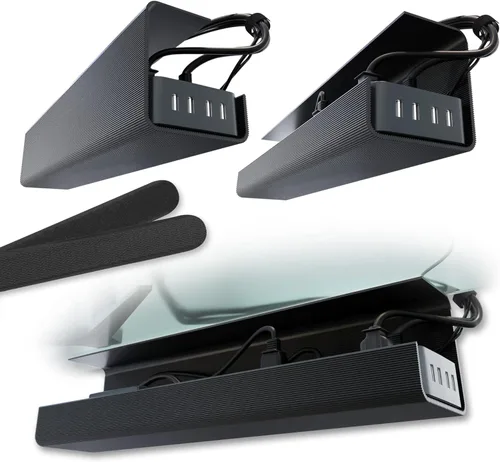 Vista 9 de Bandeja de gestión de cables debajo del escritorio sin tornillos - Instalación autoadhesiva, gestión de cables, bandeja de cables, organizador