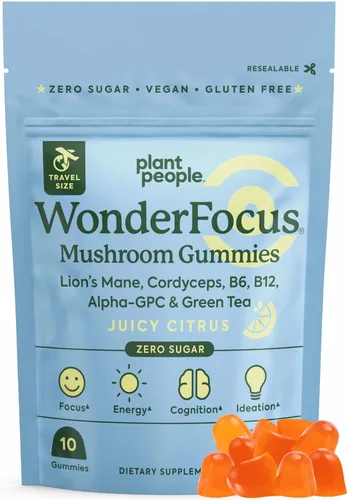 Plant People WonderFocus Gomitas de Hongos Mini con Mane de León y Cordyceps Suplemento Cerebral Nootrópico Mejora la Memoria, el Enfoque, la