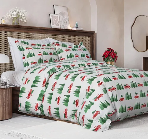 Vista 29 de Juego de funda de edredón de Navidad tamaño individual, funda de edredón extra suave con 1 funda de almohada, ropa de cama navideña con cierres