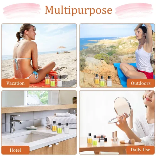 Vista 7 de Botellas de viaje de plástico transparente para artículos de tocador con tapas superiores de disco, paquete de 6 recipientes de 3.4 onzas aprobados