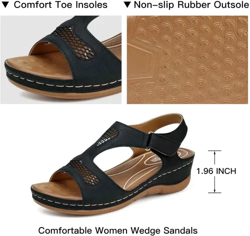 Vista 5 de TEMOFON Sandalias de cuña de verano para mujer, con correa de tobillo, plataforma de cuña para exteriores, cómodas sandalias de plataforma