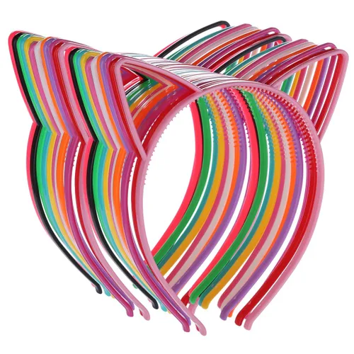 Tbestmax 24 diademas de plástico para orejas de gato, aros para el pelo, decoración diaria, fiesta, conejo, gato, lazo, accesorios para mujeres y